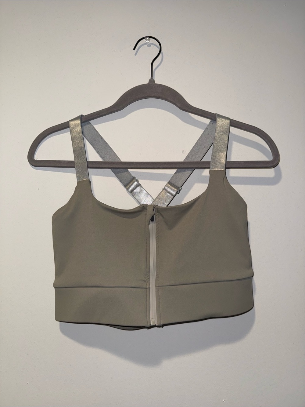 Bloch Olive-Taupe Dance Crop Top with White Logo